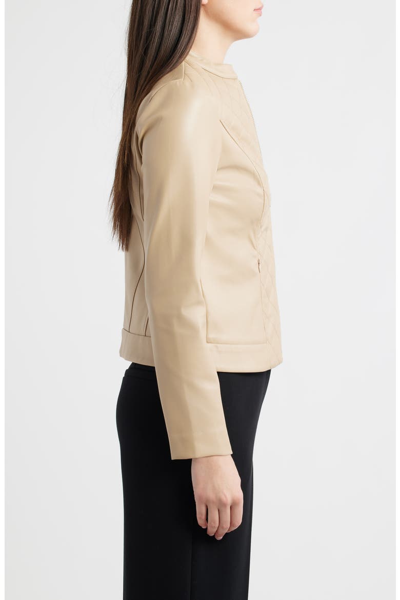Quilted Faux Leather Moto Jacket, Alternate, color, LATTE