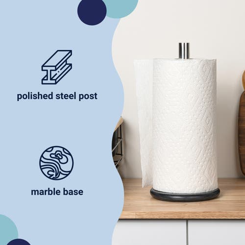 Happimess Avery Modern Classic Metal With Non Slip Weighted Marble Base Paper Towel Holder