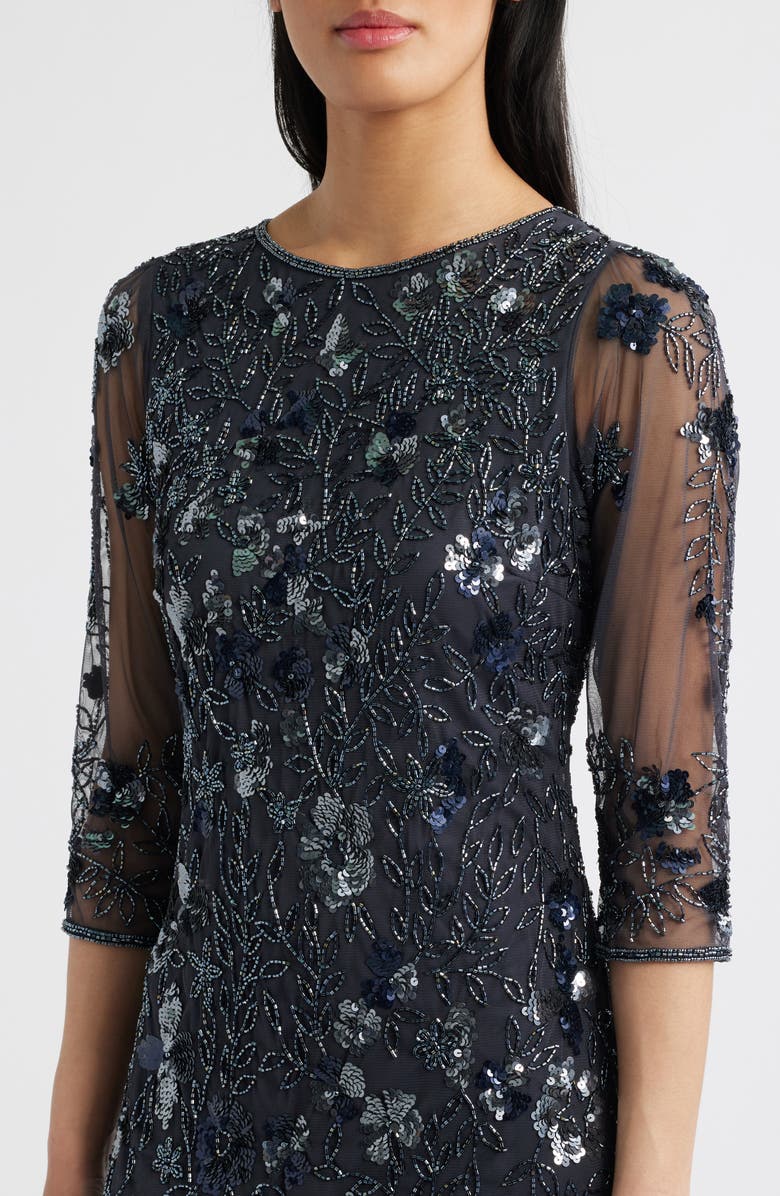 Pisarro Nights Beaded Floral Gown, Alternate, color, Griffin