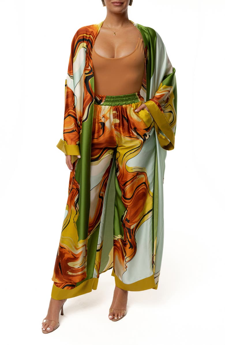 JLUXLABEL Jet Set Satin Wide Leg Pants, Alternate, color, Green