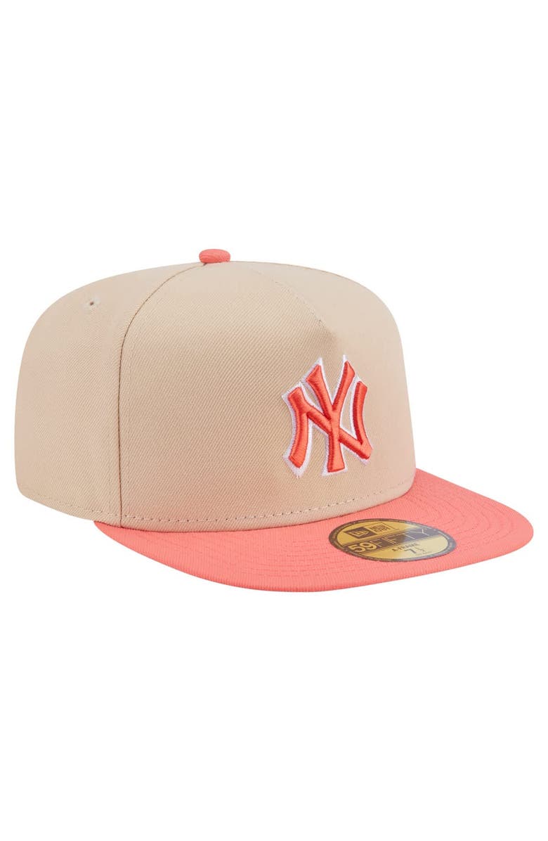 New Era Men's New Era Light Beige/Coral New York Yankees Two-Tone Color Pack A-Frame 59FIFTY Fitted Hat, Alternate, color, 