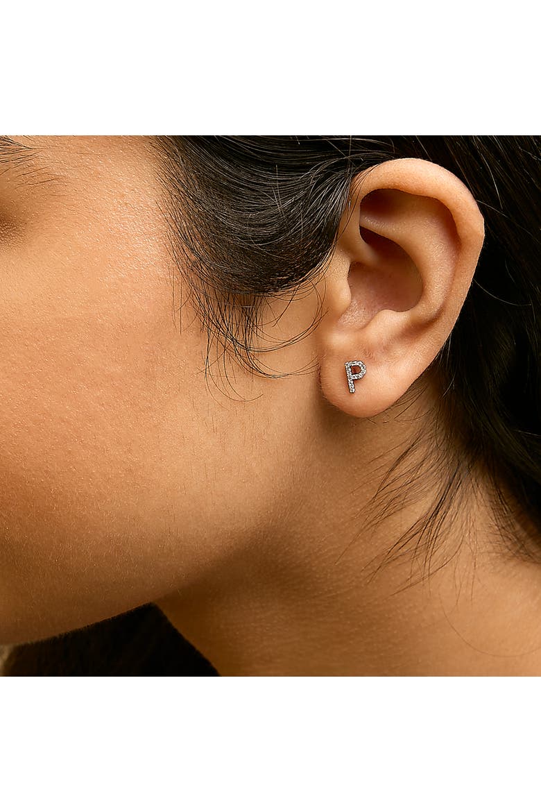10K Gold 1/10 Cttw Diamond Initial "A" to "Z" Stud Earring, Alternate, color, White Gold | P