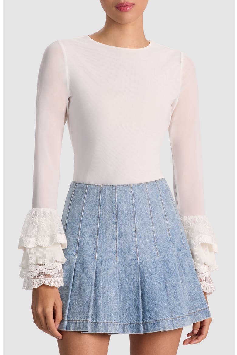 Delania Mesh Ruffle Cuff Top, Main, color, OFF WHITE