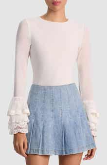 Alice + Olivia Delania Mesh Ruffle Cuff Top