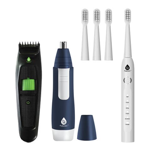 GroomSmart Trio Bundle - USB Rechargeable Electric Toothbrush, Beard & Body Trimmer, and Nose & Ear Hair Trimmer for a Complete Grooming Experience