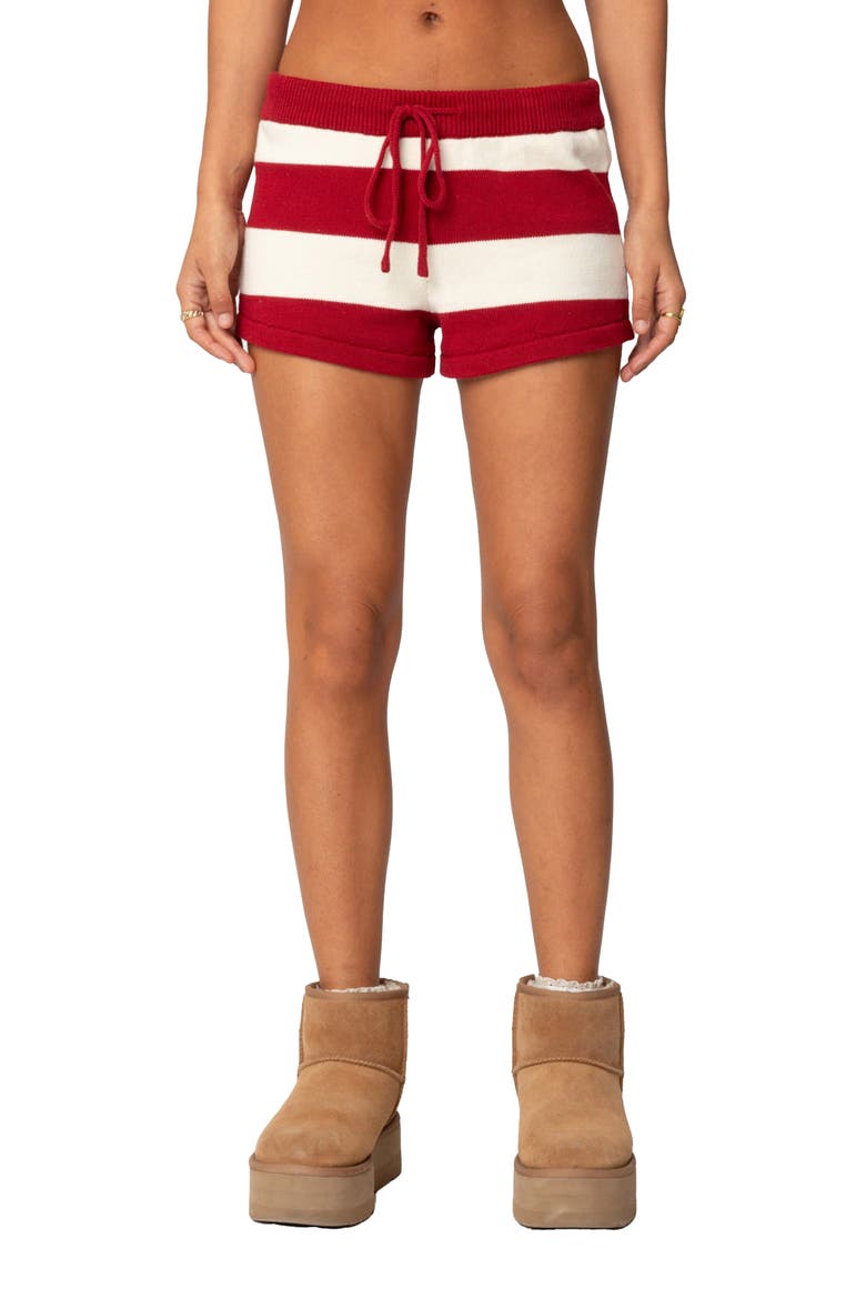 Riley Stripe Knit Shorts, Main, color, BURGUNDY-AND-CREAM