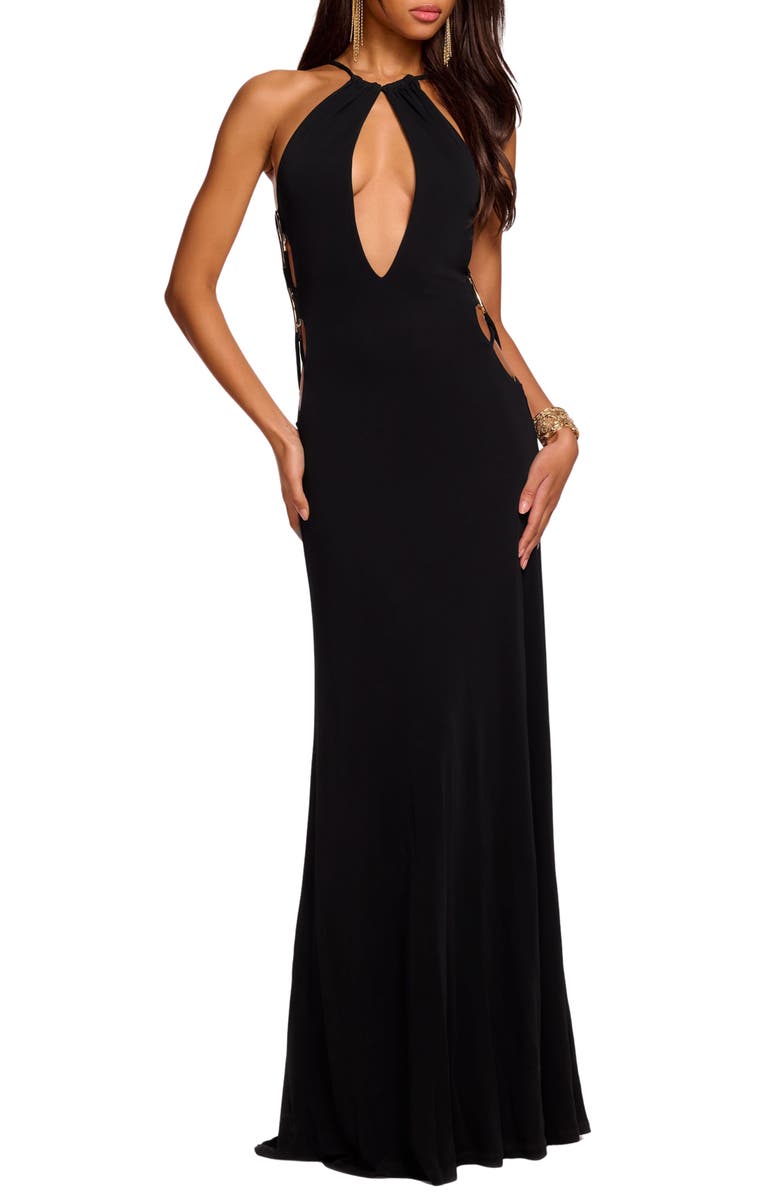 Ramy Brook Charlotte Cutout Detail Body-Con Gown, Main, color, Black