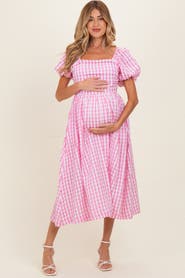 PinkBlush Gingham Puff Sleeve Midi Dress