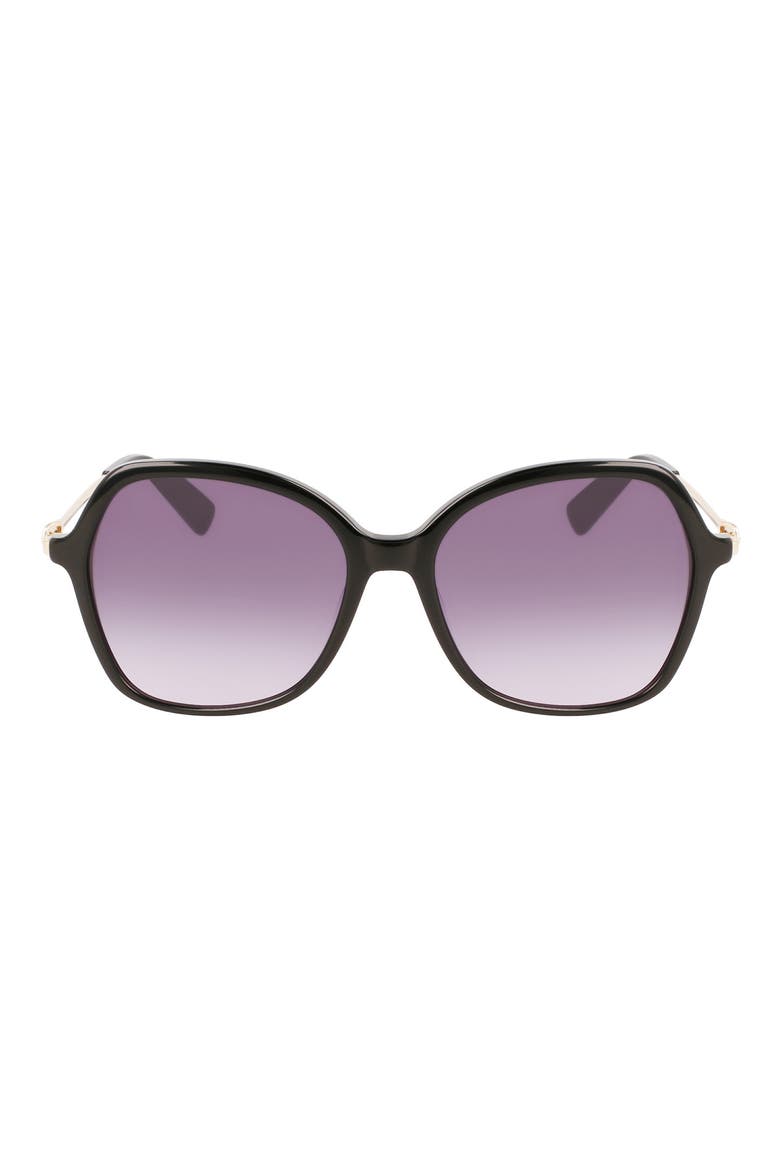57mm Amazone Modified Rectangle Sunglasses, Main, color, BLACK