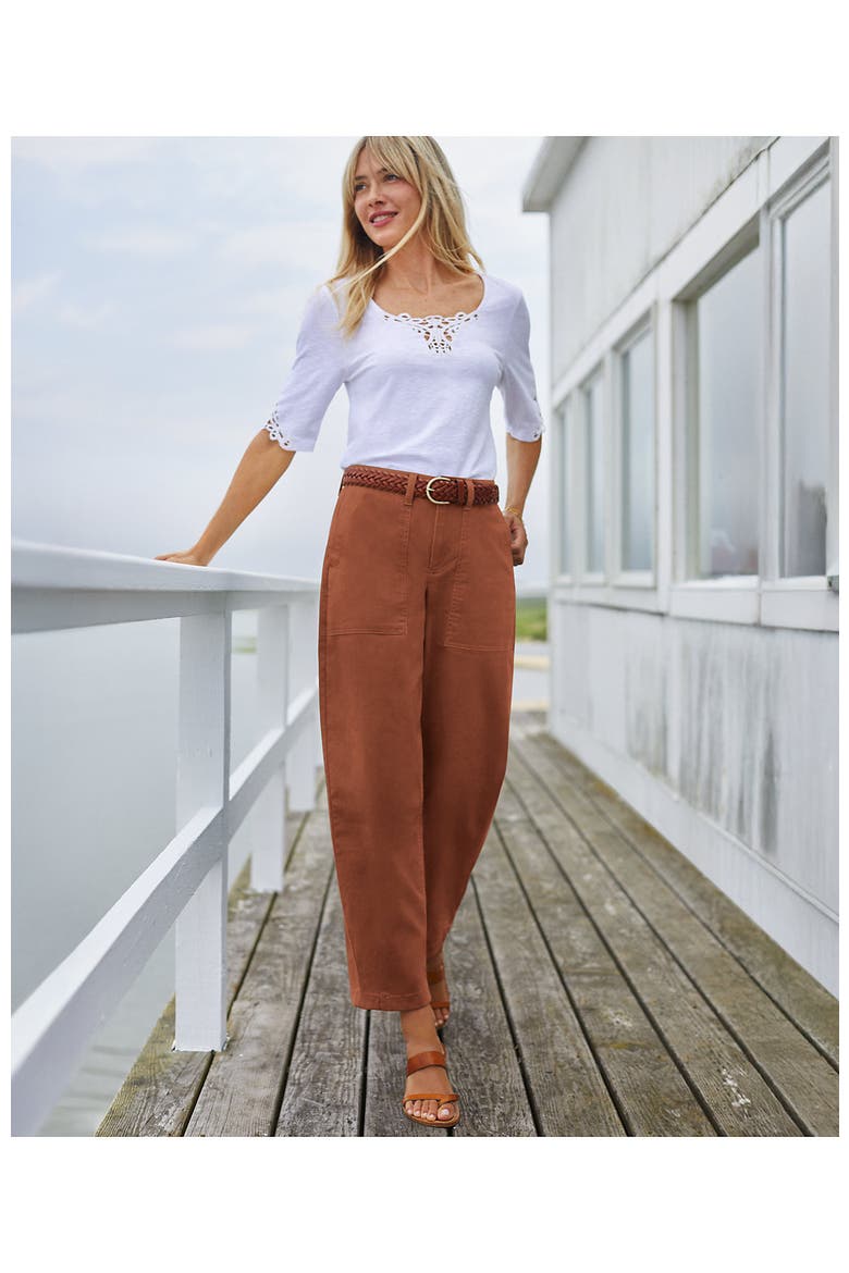 Chino High Rise Barrel Leg Utility Ankle Pants, Alternate, color, Rich Ginger Brown