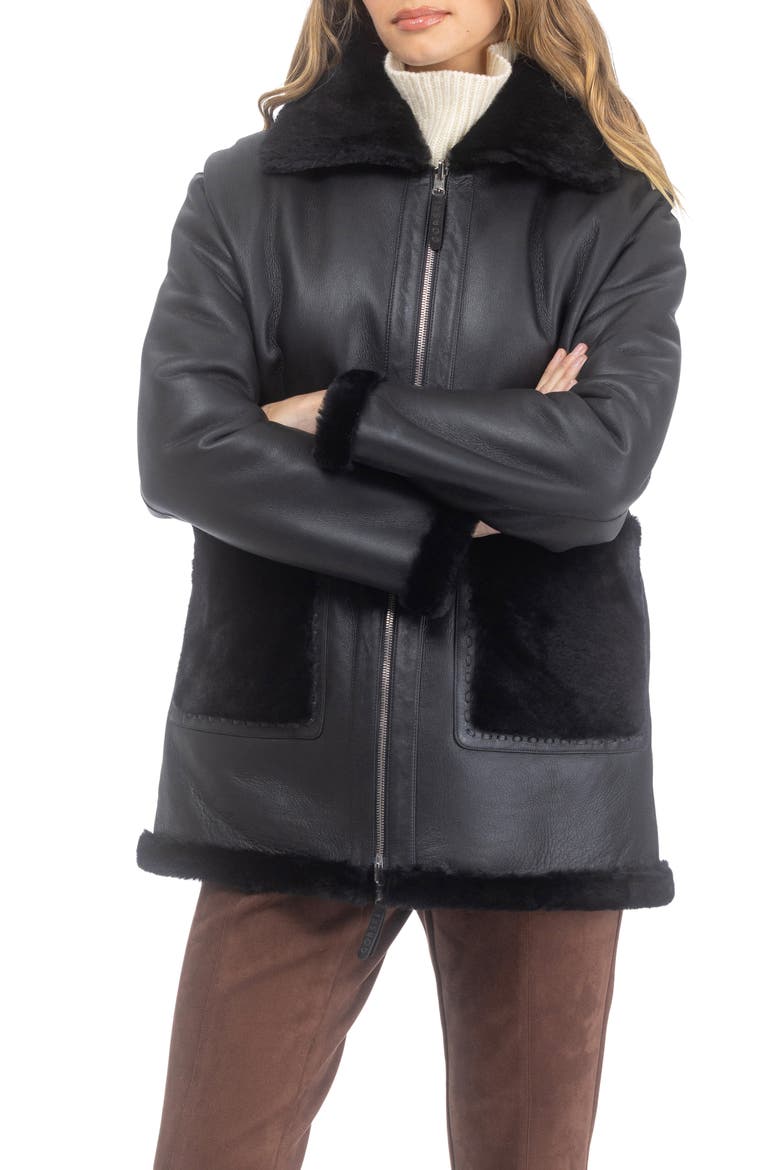 Reversible Genuine Shearling Short Jacket, Alternate, color, BLACK/BLACK