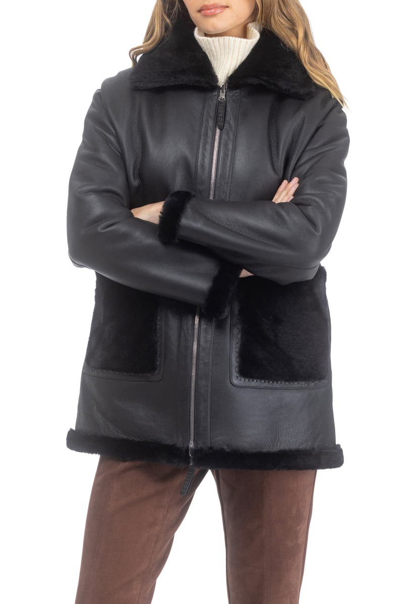 GORSKI Reversible Genuine Shearling Short Jacket, Alternate, color, Black/Black