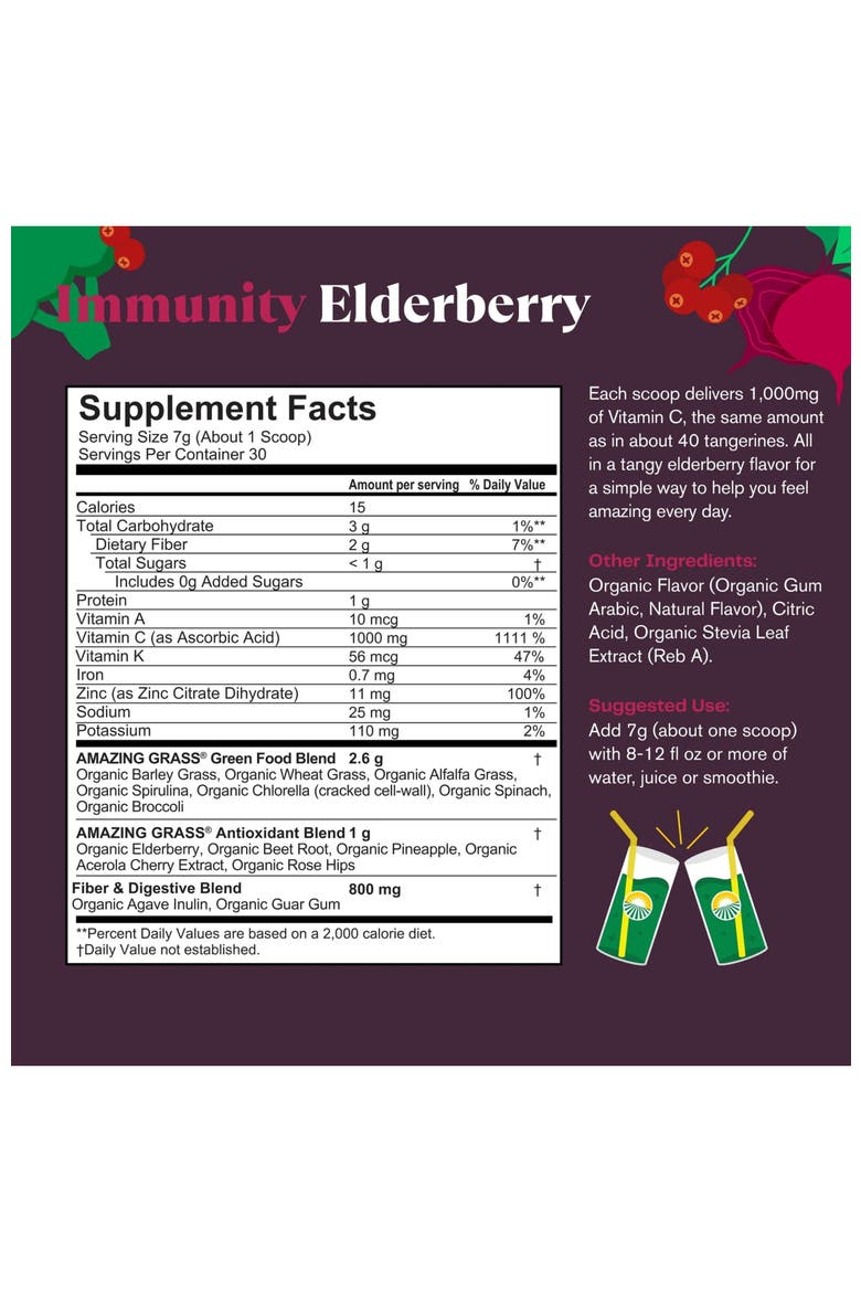 Greens Blend Immunity Powder Elderberry Superfood Supplement 7.4 oz, Alternate, color, None