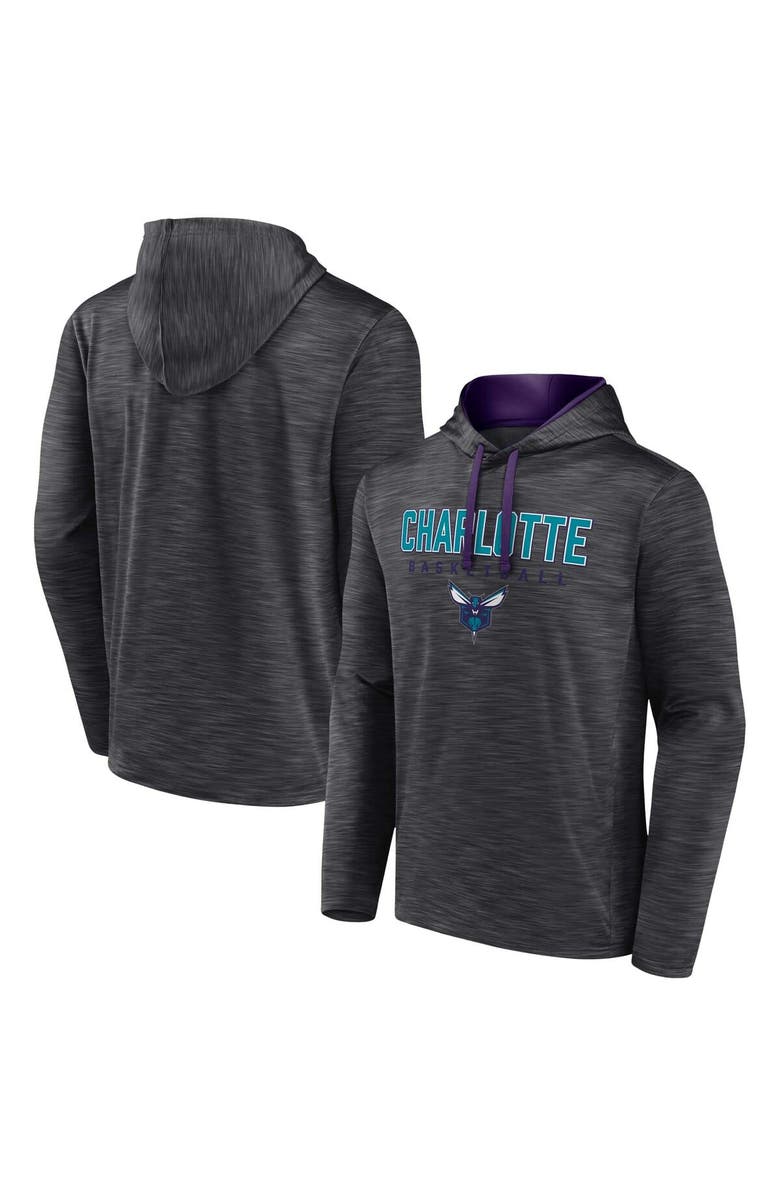FANATICS Men's Fanatics Branded Heather Charcoal Charlotte Hornets Fast Break Pullover Hoodie, Main, color,
