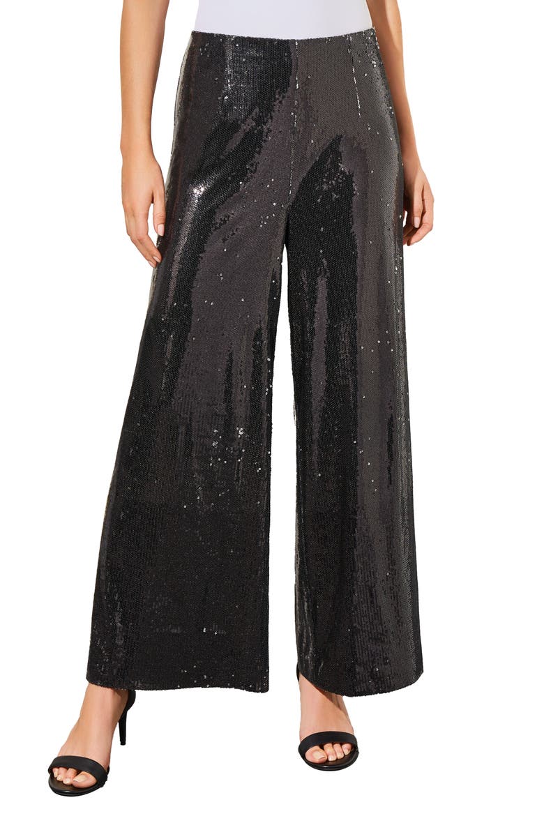 Novelty Sequin Wide Leg Pants, Main, color, BLACK
