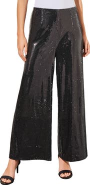 Ming Wang Novelty Sequin Wide Leg Pants
