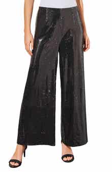 Ming Wang Novelty Sequin Wide Leg Pants