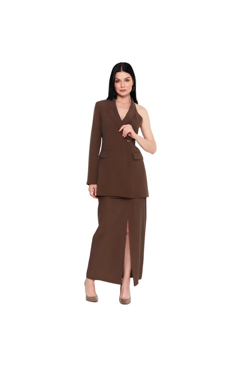 Julie One Shoulder Blazer, Alternate, color, BROWN