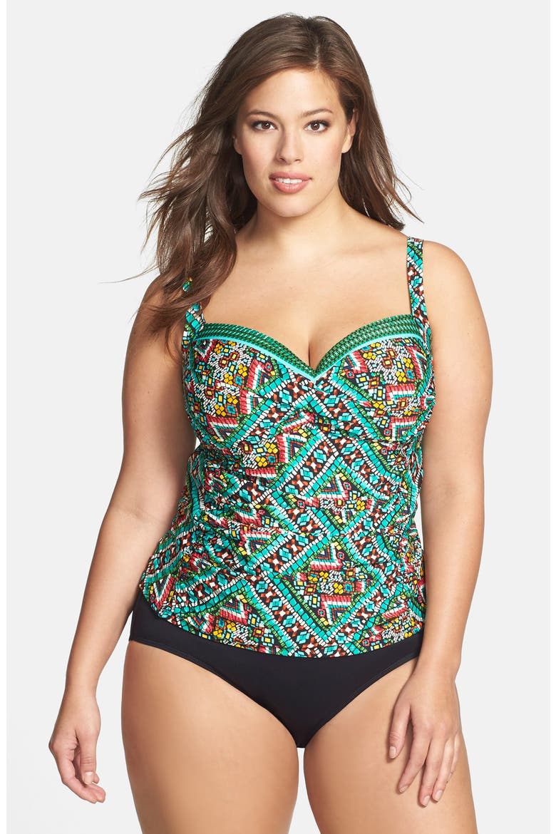 'Mosaic' Twist Tankini Top, Alternate, color, MULTI