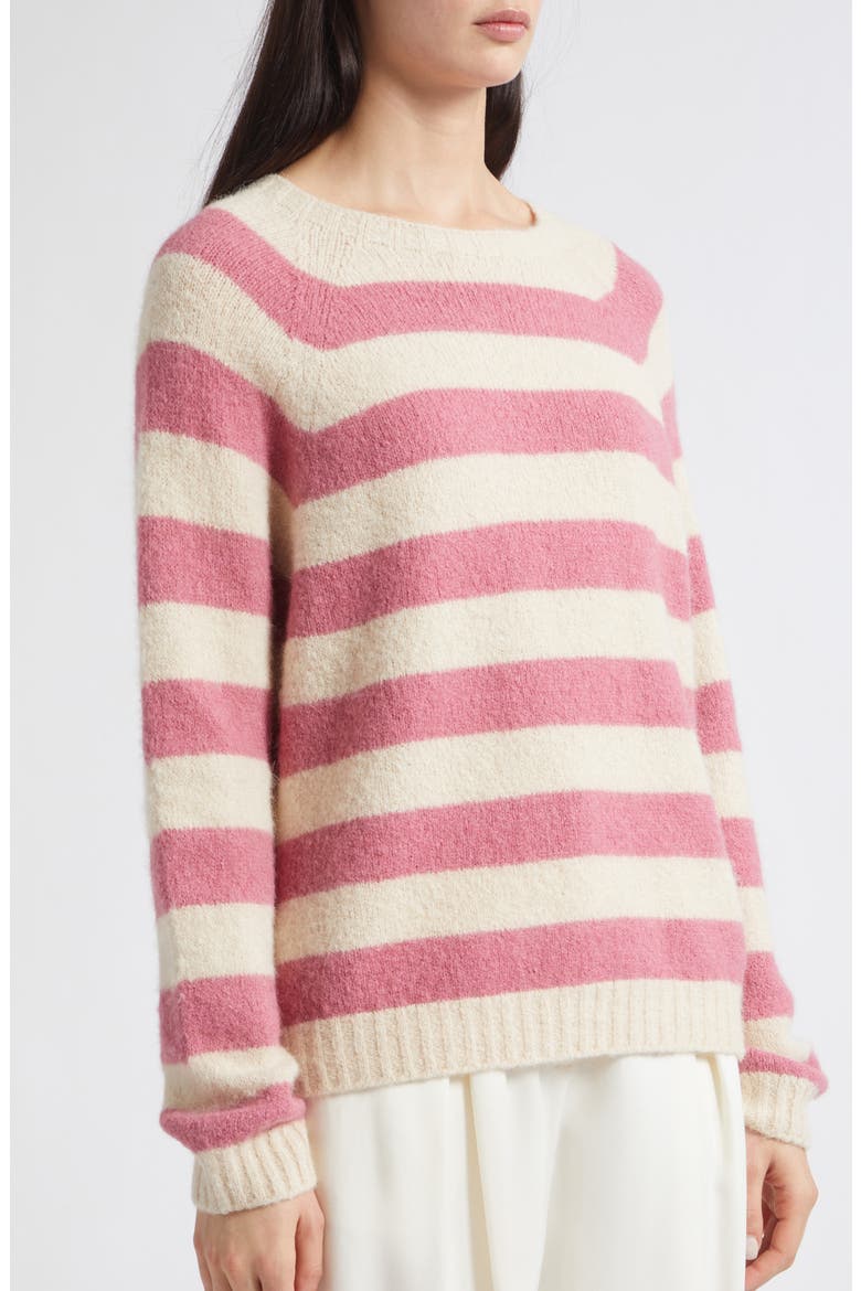 Striped Alpaca Blend Crewneck Sweater, Alternate, color, RASPBERRY