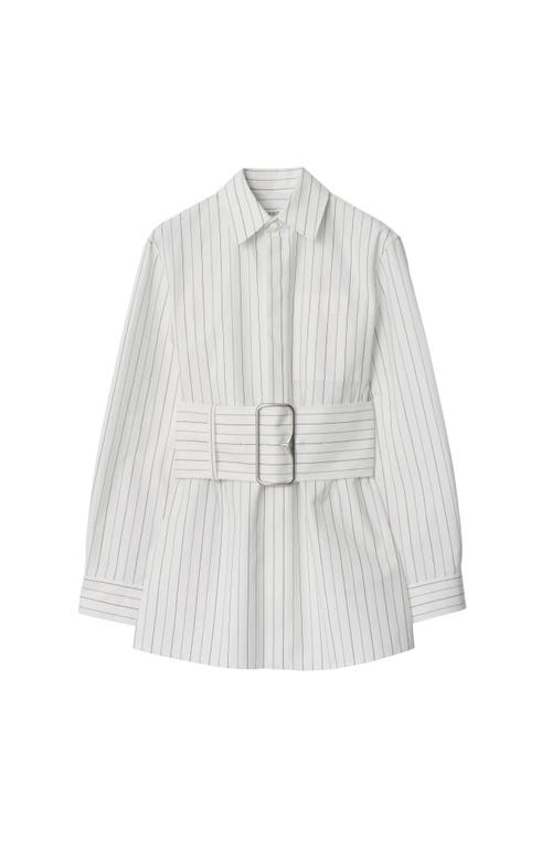 Burberry Belted Pinstriped Cotton-poplin Shirt In String/coal