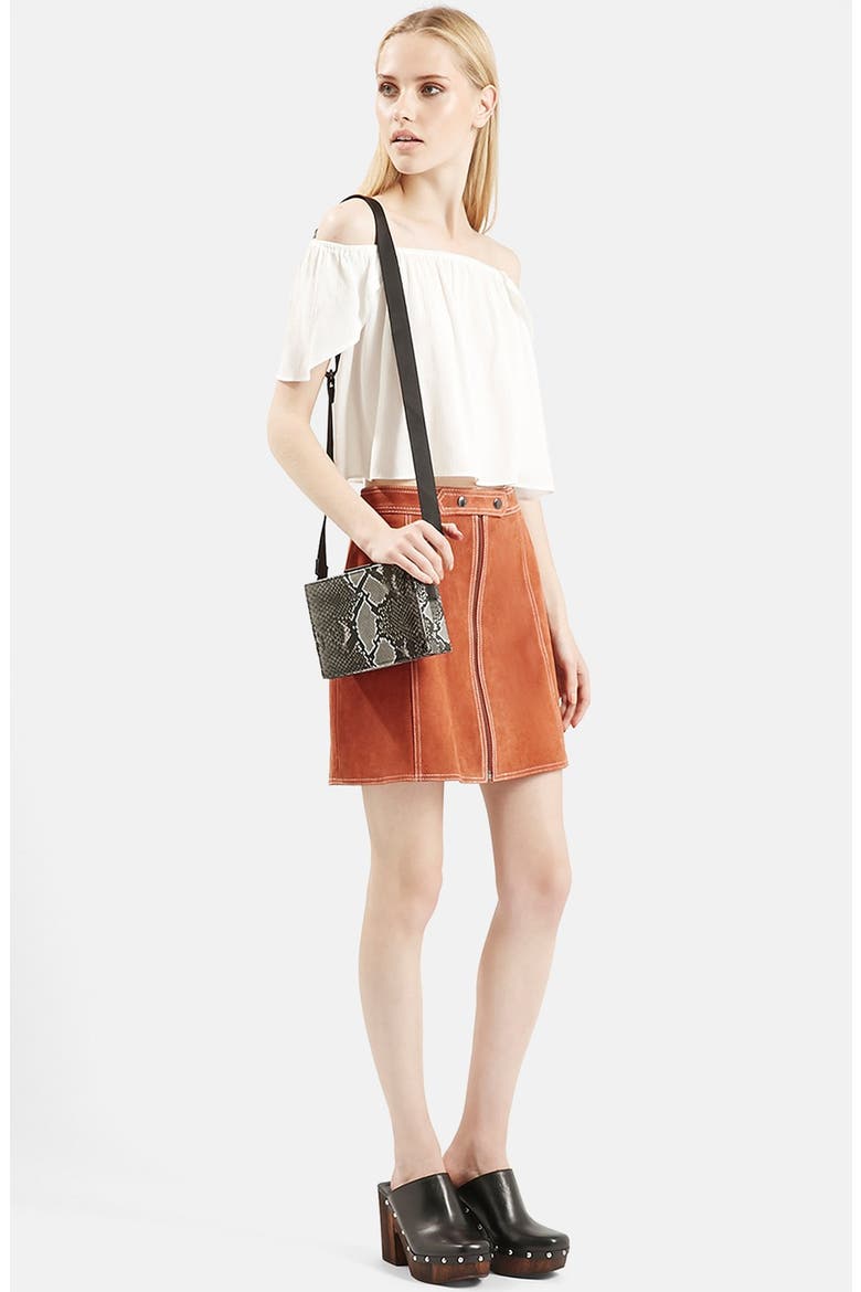 Suede A-Line Miniskirt, Alternate, color, TERRACOTTA