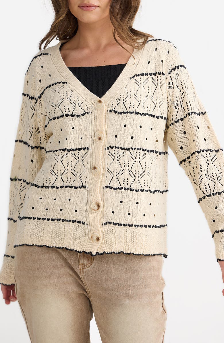 Talisman the Label Zali Open Stitch Cardigan, Main, color, Natural W Black