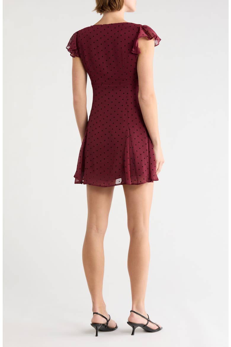 Flutter Sleeve Fit & Flare Minidress, Alternate, color, BORDEAUX DOT