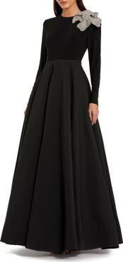 Mac Duggal Petite Long Sleeve Taffeta 3D Flower Ball Gown