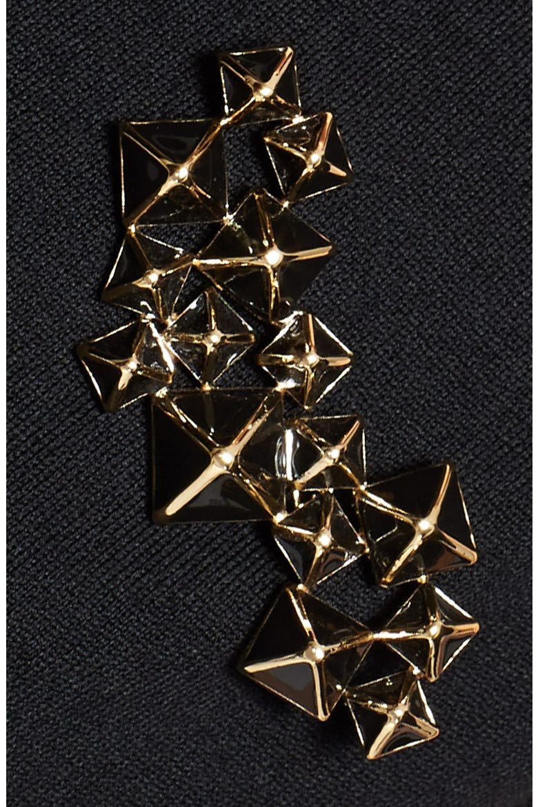 Enamel Pyramid Brooch, Alternate, color, LIGHT GOLD/ CAVIAR