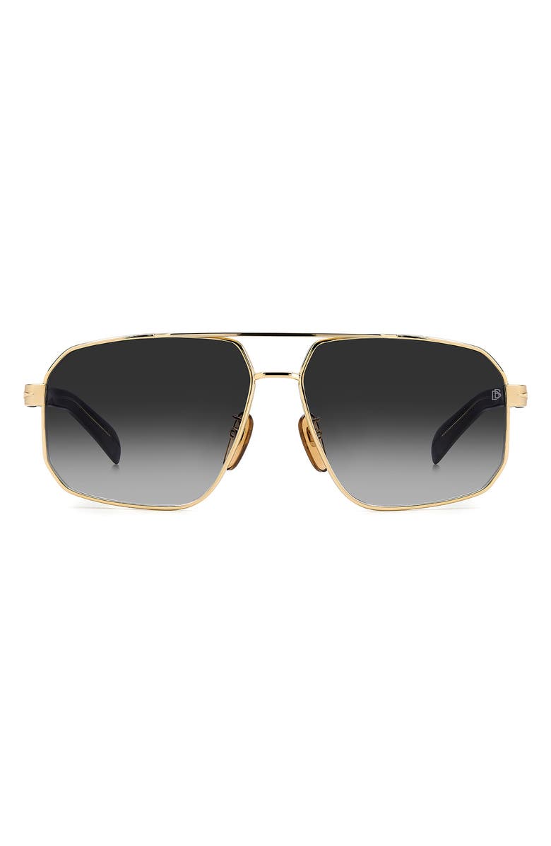 David Beckham Eyewear 61mm Rectangular Sunglasses, Main, color, Gold Black