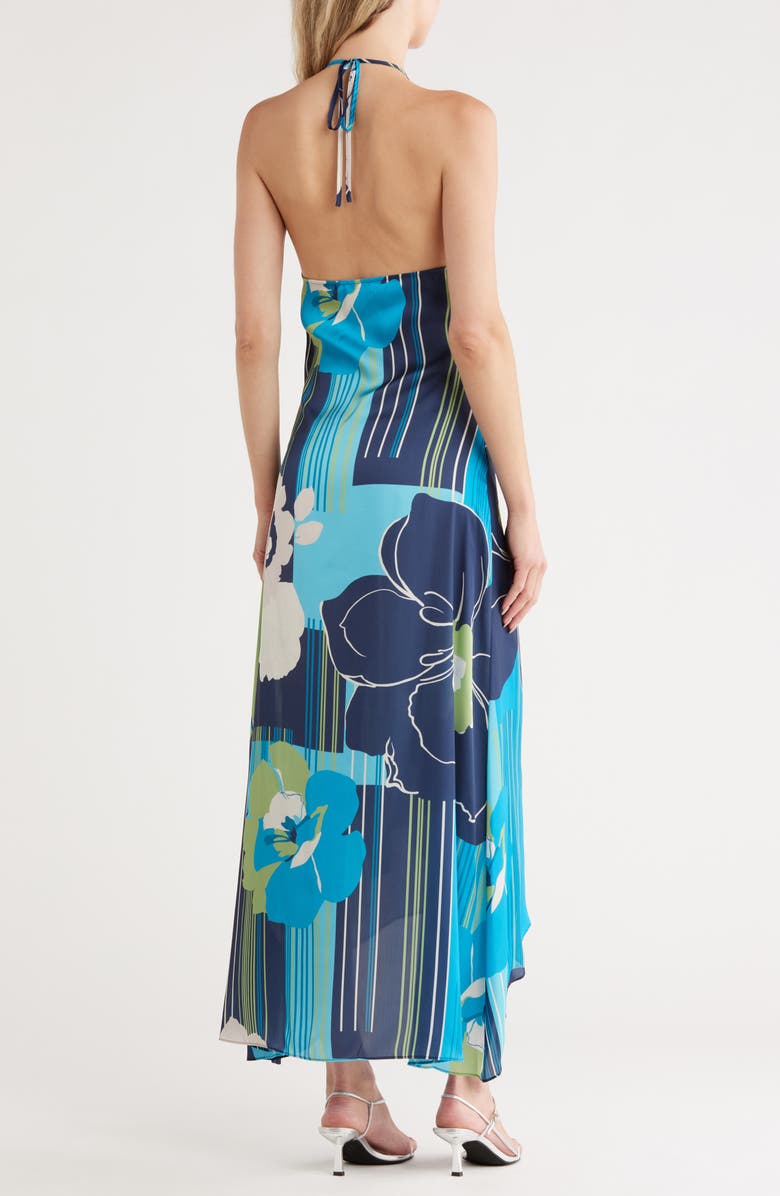 Ramy Brook Jeanette Floral Ruffle Detail Satin Slipdress, Alternate, color, Spring Navy Amore