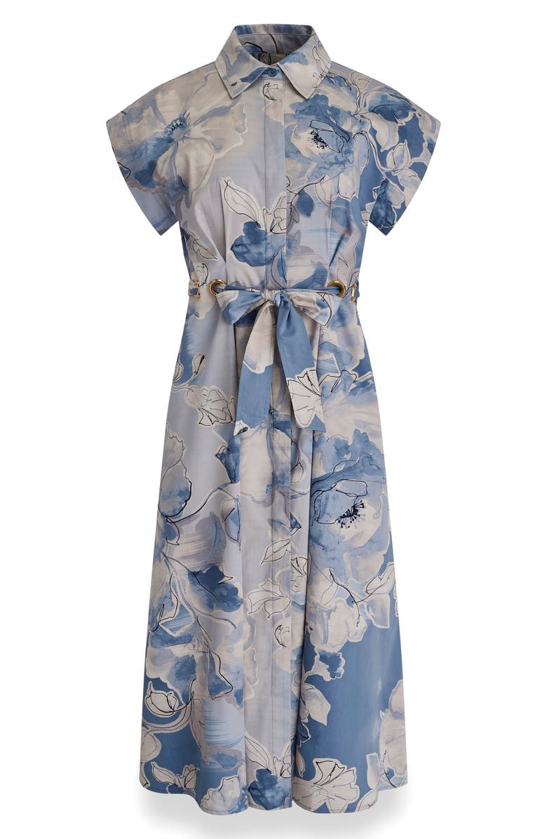 Donna Karan New York Print Tie Waist Midi Shirtdress, Alternate, color, Tempest Multi