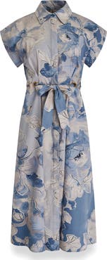 Donna Karan New York Print Tie Waist Midi Shirtdress
