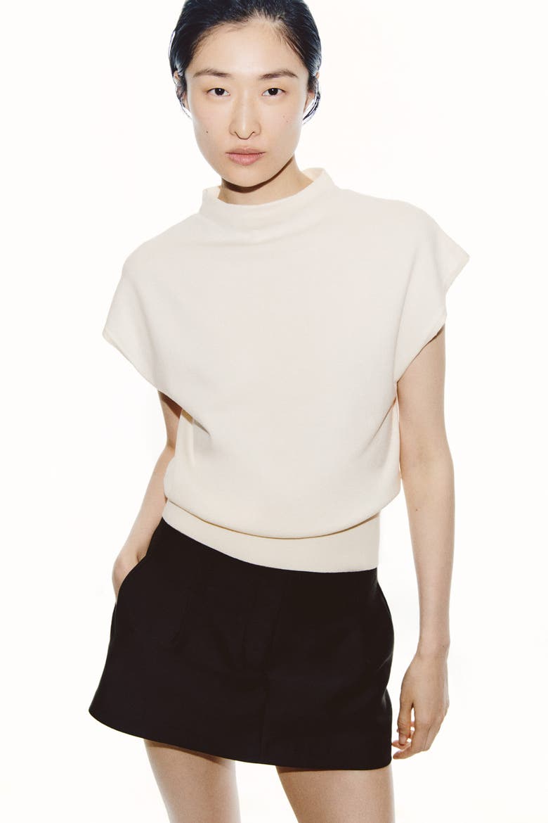 Cap-sleeved Fine-knit Top, Main, color, Cream