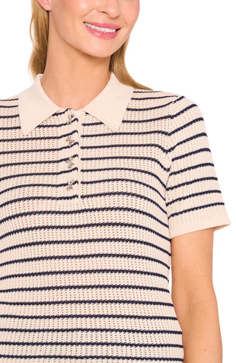 CeCe Stripe Polo Sweater, Alternate, color, Soft Cream