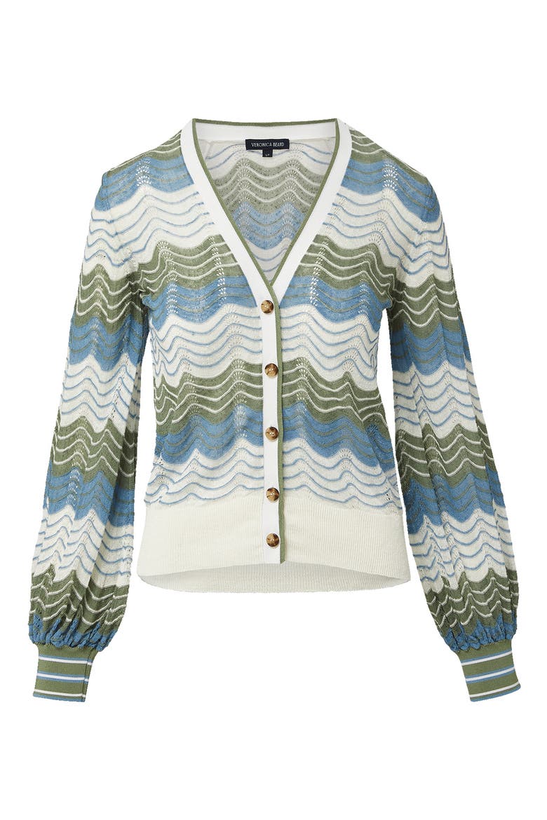 Laurinor Stripe Pointelle Knit Button Front Cardigan, Alternate, color, DOVE/ SAGE/ BLUE RIVER