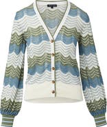 Veronica Beard Laurinor Stripe Pointelle Knit Button Front Cardigan