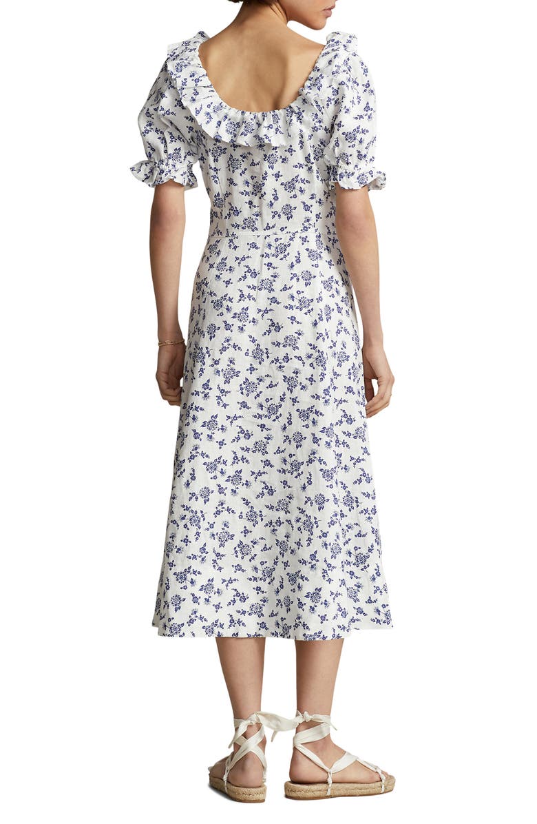 Polo Ralph Lauren Floral Print Ruffle Linen Dress, Alternate, color, 
