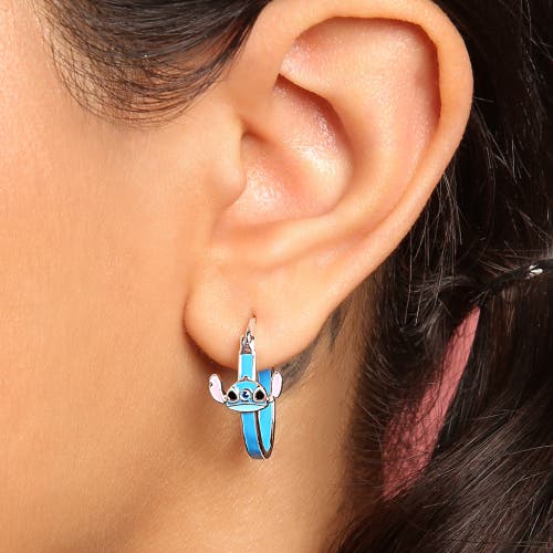 Disney Blue Crystal Enamel Hoop Earring In Blue