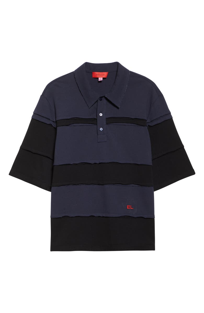 Eckhaus Latta Striated Cotton Piqué Polo, Alternate, color, Midnight
