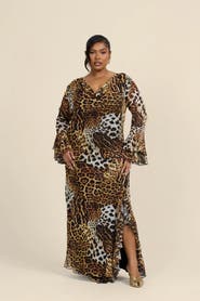 FASHION-SZN CURVE Ruffle Leopard Print Maxi Dress