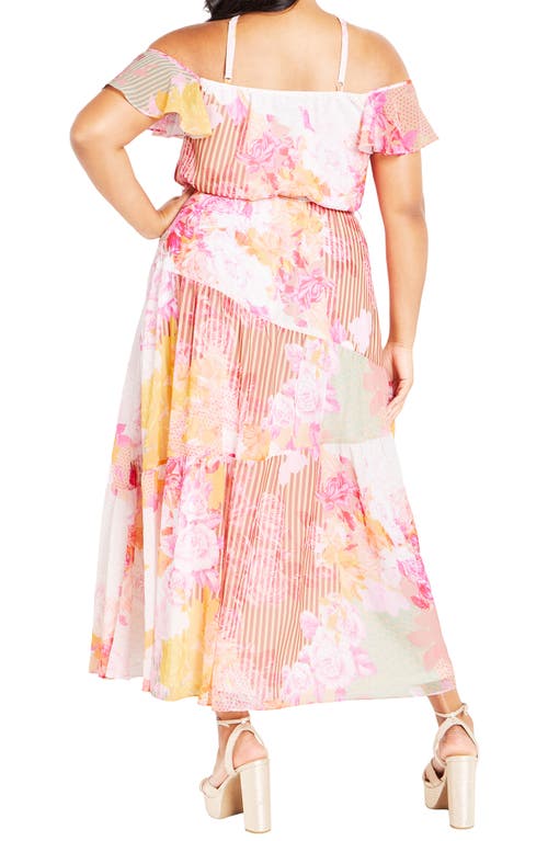 City Chic Vera Cold Shoulder Maxi Dress In Multi