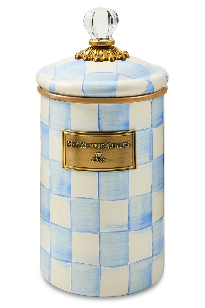Sky Check Large Enameled Steel Canister, Main, color, SKY CHECK