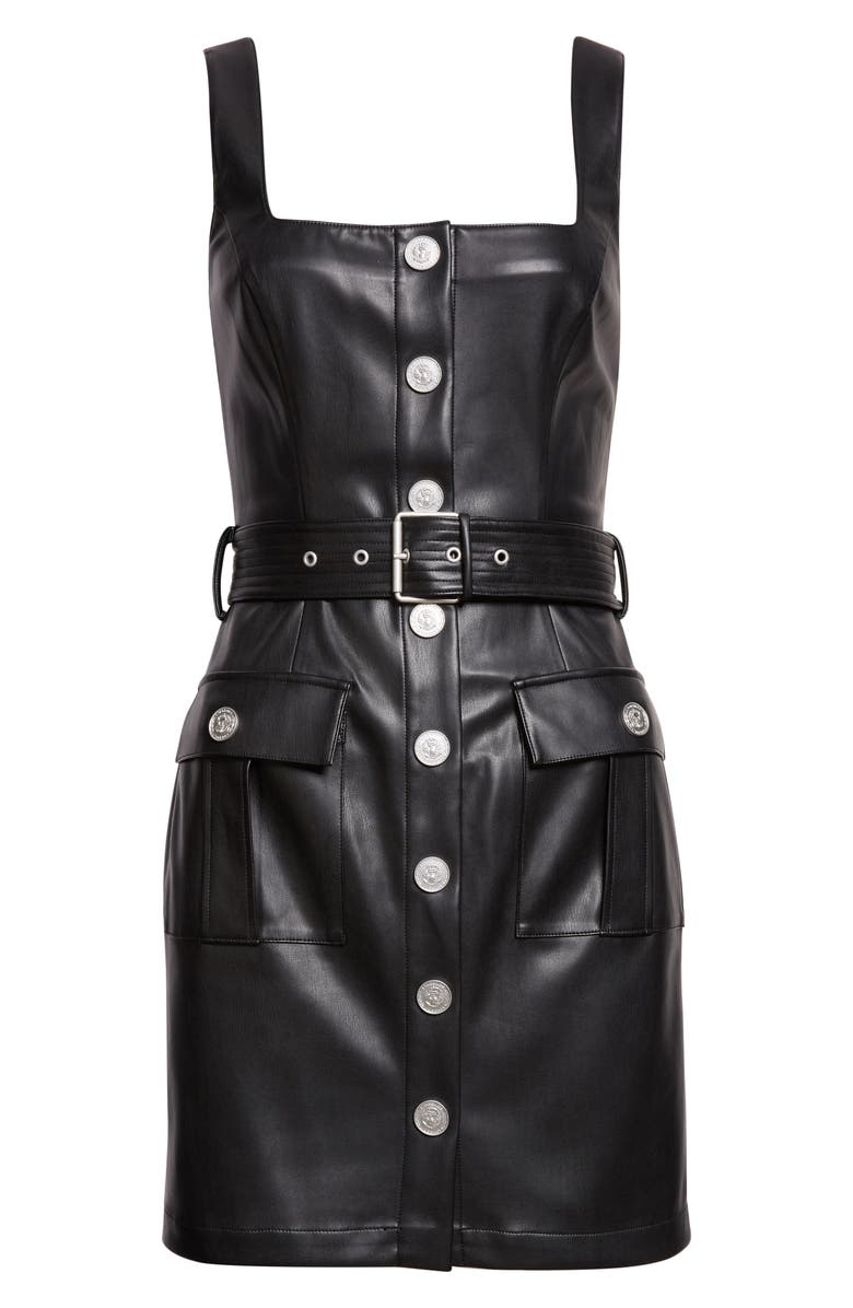 L'AGENCE Midy Faux Leather Button Sleeveless Dress, Alternate, color, Black