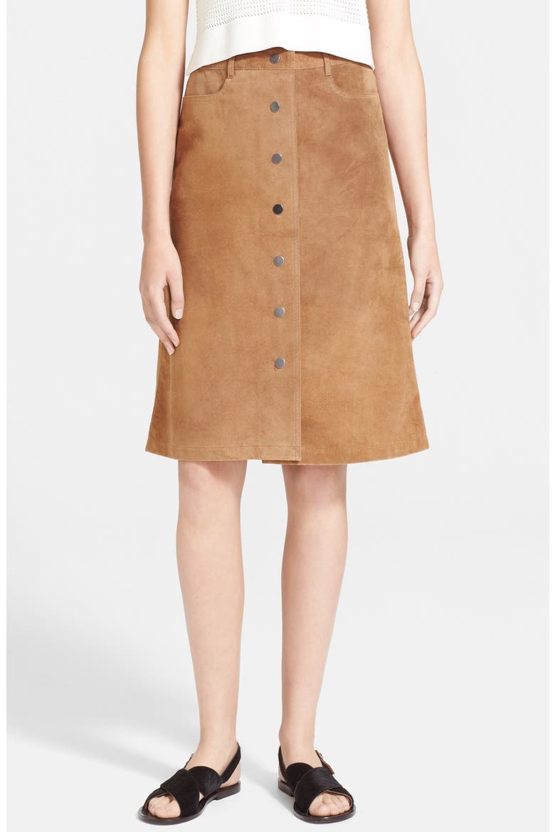 'Pemma' Suede Midi Skirt, Main, color, CHESTNUT