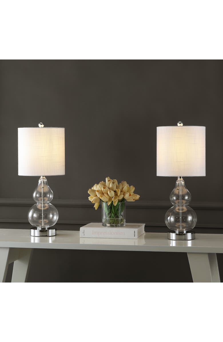 JONATHAN Y Cora 22" Classic Vintage Glass LED Table Lamp with USB Charging Port, Alternate, color, Chrome/Clear