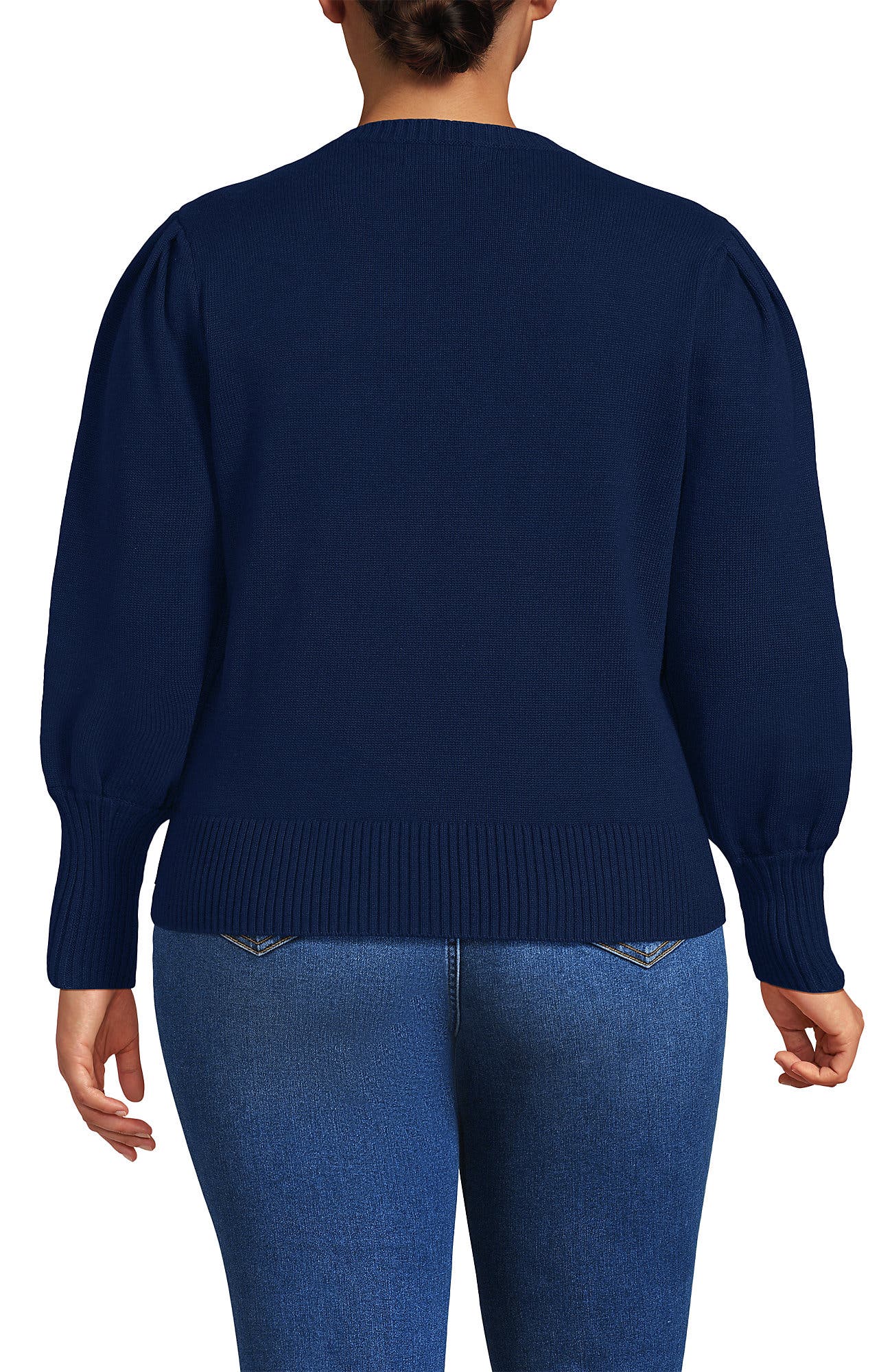 Plus Size Drifter Puff Sleeve Jacquard Crew Neck Sweater - image 2