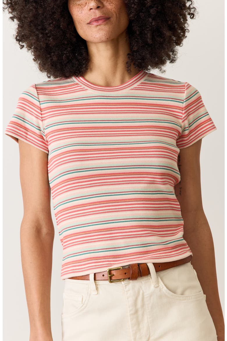 Lexi Sun-In Stripe Crewneck Rib T-Shirt, Main, color, RED MULTI STRIPE