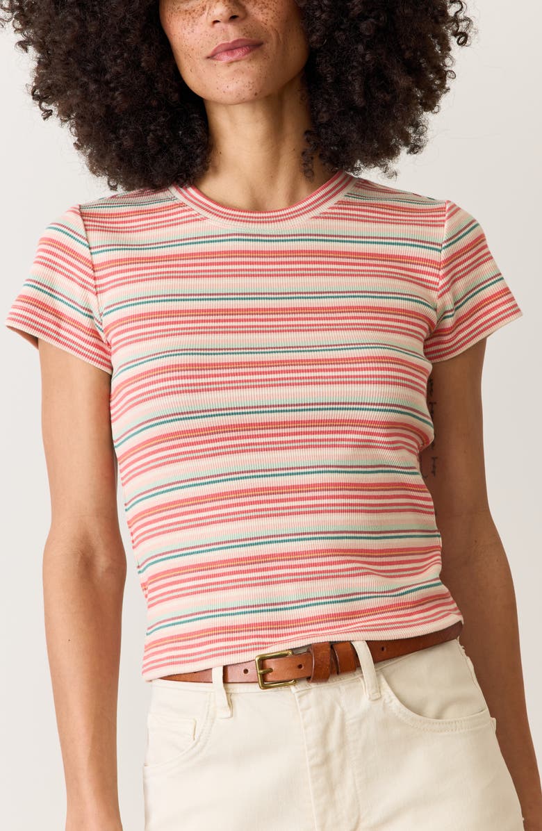 Marine Layer Lexi Sun-In Stripe Crewneck Rib T-Shirt, Main, color, Red Multi Stripe